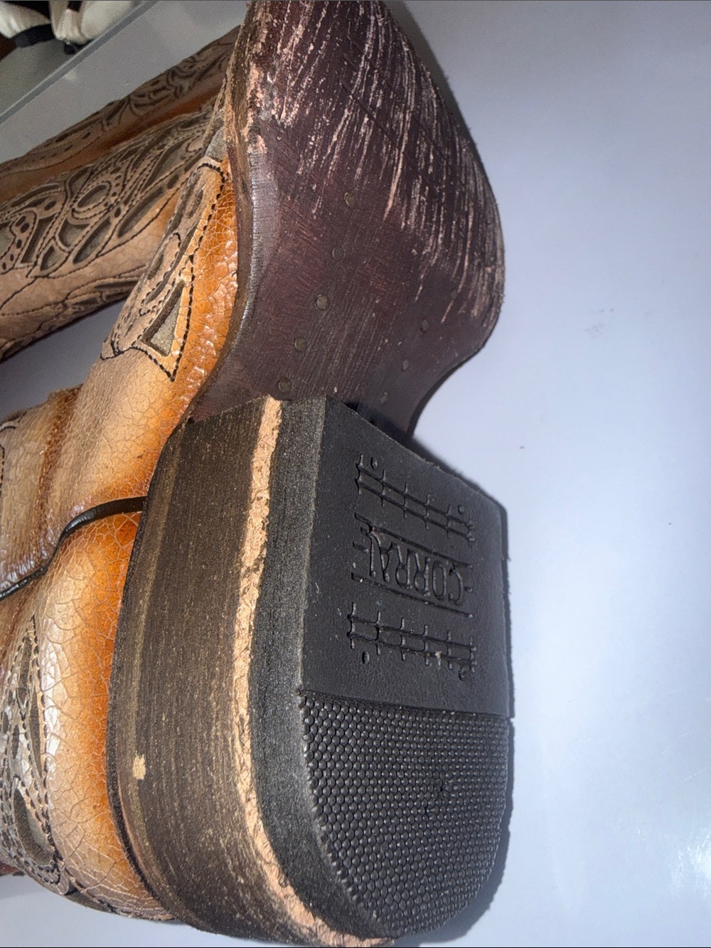 Coral Handcrafted Tan Leather Western Boots with Intricate Overlay Youth/Kids 3T - Picture 2 of 11